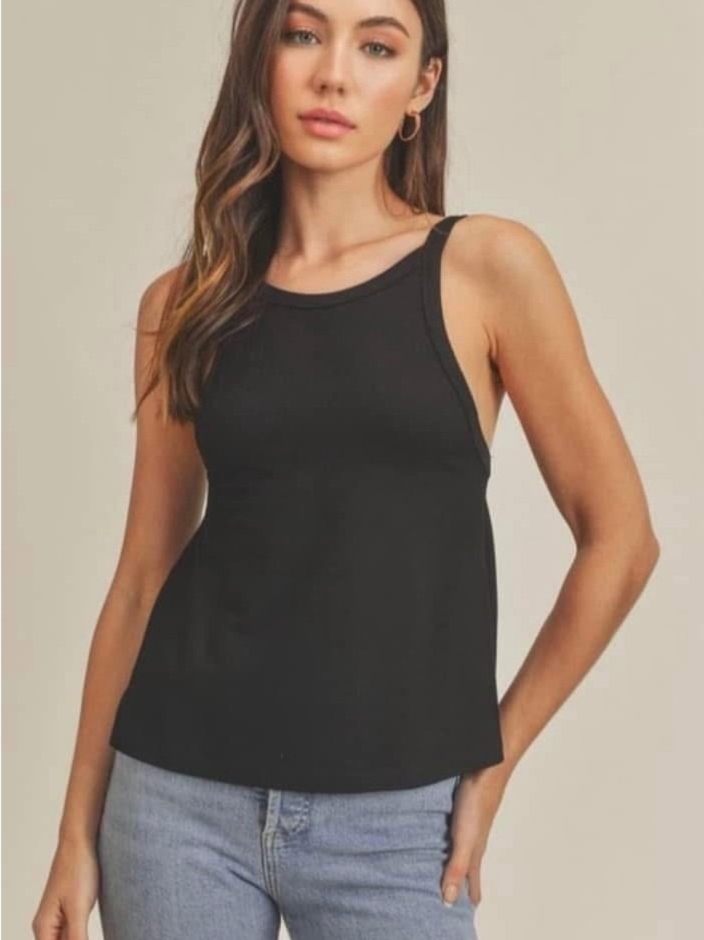 Everyday Scoop Neck Black Tank Top - Unbranded